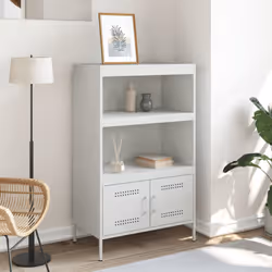 vidaXL Highboard Sideboard Storage Side Cabinet Home Storage Cupboard Steel - white