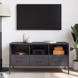 vidaXL TV Cabinet TV Stand TV Unit Hifi Media Cabinet White Cold-rolled Steel - black - Additional view 2
