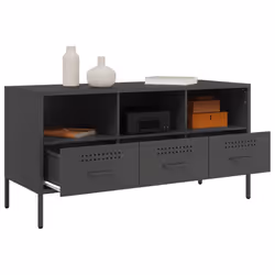 vidaXL TV Cabinet TV Stand TV Unit Hifi Media Cabinet White Cold-rolled Steel - black - Additional view 4