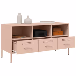 vidaXL TV Cabinet TV Stand TV Unit Hifi Media Cabinet White Cold-rolled Steel - pink - Additional view 4