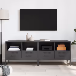 vidaXL TV Cabinets TV Stand TV Unit Hifi Cabinet 2 pcs Black Cold-rolled Steel - black, 2 pcs - Additional view 2