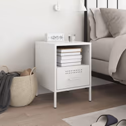 vidaXL Bedside Cabinet Bedroom Nightstand Bed Table Side Table White Steel