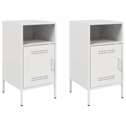 vidaXL Bedside Cabinet Bedroom Nightstand Bed Side Table Olive Green Steel - white, 2 pcs