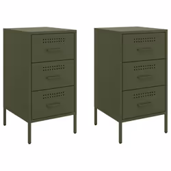 vidaXL Bedside Cabinets Nightstand Bed Side Table 2 pcs Olive Green Steel