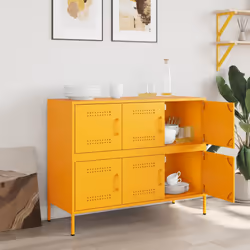 vidaXL Sideboard Storage Cupboard Side Cabinet Highboard Mustard Yellow Steel - Additional view 2