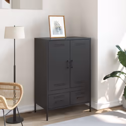 vidaXL Highboard Sideboard Side Cabinet Storage Cupboard Cold-rolled Steel - black