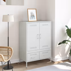 vidaXL Highboard Sideboard Side Cabinet Storage Cupboard Cold-rolled Steel - white