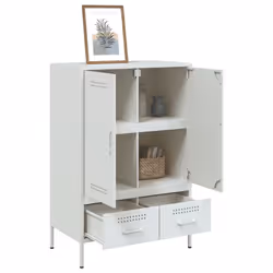 vidaXL Highboard Sideboard Side Cabinet Storage Cupboard Cold-rolled Steel - white - Additional view 4