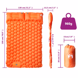 vidaXL Self Inflating Camping Mattress & Pillows 2-Person Sleeping Mat Orange