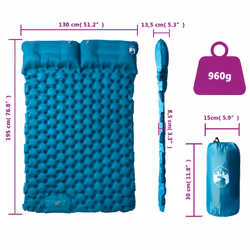 vidaXL Self Inflating Camping Mattress with Pillows Air Mattress Sleeping Mat - blue, 2 person