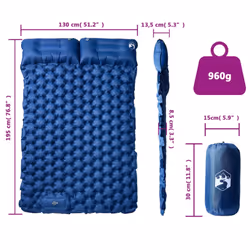 vidaXL Self Inflating Camping Mattress with Pillows Air Mattress Sleeping Mat - navy blue, 2 person
