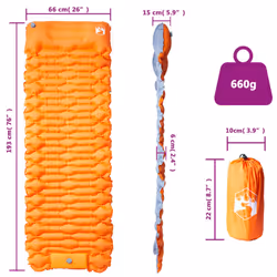 vidaXL Self Inflating Camping Mattress and Integrated Pillow Sleeping Mat - orange