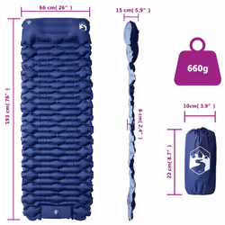 vidaXL Self Inflating Camping Mattress and Integrated Pillow Sleeping Mat - navy blue