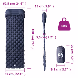 vidaXL Inflating Camping Mattress with Pillow 1-Person Patio Air Mattress Grey
