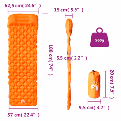 vidaXL Inflating Camping Mattress with Integrated Pillow Outdoor Sleeping Mat - green - Additional view 5