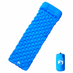 vidaXL Inflating Camping Mattress with Integrated Pillow Outdoor Sleeping Mat - blue