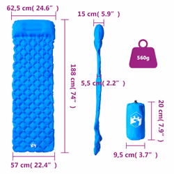 vidaXL Inflating Camping Mattress with Integrated Pillow Outdoor Sleeping Mat - blue