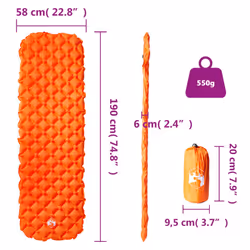 vidaXL Inflating Camping Mattress Outdoor Air Mattress Picnic Sleeping Mat - orange - Additional view 3