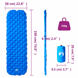 vidaXL Inflating Camping Mattress Outdoor Air Mattress Picnic Sleeping Mat - blue