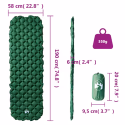 vidaXL Inflating Camping Mattress Outdoor Air Mattress Picnic Sleeping Mat - green - Additional view 3