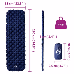 vidaXL Inflating Camping Mattress Outdoor Air Mattress Picnic Sleeping Mat - navy blue - Additional view 4