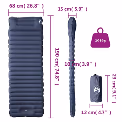 vidaXL Self Inflating Camping Mattress & Pillow 1-Person Sleeping Mat Green - grey - Additional view 4