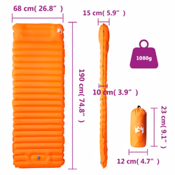 vidaXL Self Inflating Camping Mattress & Pillow 1-Person Sleeping Mat Green - orange
