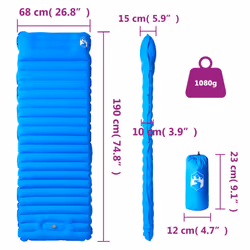 vidaXL Self Inflating Camping Mattress & Pillow 1-Person Sleeping Mat Green - blue