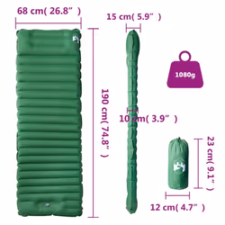 vidaXL Self Inflating Camping Mattress & Pillow 1-Person Sleeping Mat Green - green - Additional view 4