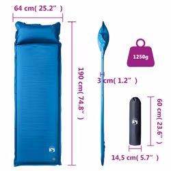 vidaXL Self Inflating Camping Mattress & Pillow 1-Person Sleeping Mat Grey - turquoise, 190 x 64 x 3 cm - Additional view 4