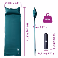 vidaXL Self Inflating Camping Mattress & Pillow 1-Person Sleeping Mat Grey - green, 190 x 64 x 3 cm - Additional view 4