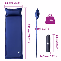 vidaXL Self Inflating Camping Mattress & Pillow 1-Person Sleeping Mat Grey - navy blue, 190 x 64 x 3 cm