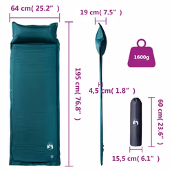 vidaXL Self Inflating Camping Mattress & Pillow 1-Person Sleeping Mat Grey - green, 195 x 64 x 4,5 cm - Additional view 3