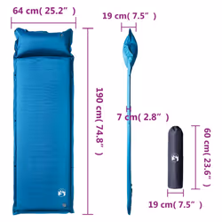 vidaXL Self Inflating Camping Mattress & Pillow 1-Person Sleeping Mat Grey - turquoise, 190 x 64 x 7 cm
