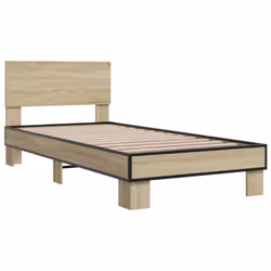 vidaXL Bed Frame Home Bed Base Sonoma Oak 90x200 cm Engineered Wood and Metal - sonoma oak, 75 x 190 cm - Additional view 2