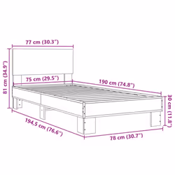 vidaXL Bed Frame Home Bed Base Sonoma Oak 90x200 cm Engineered Wood and Metal - sonoma oak, 75 x 190 cm - Additional view 3