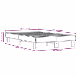 vidaXL Bed Frame Engineered Wood and Metal - smoked oak, 135 x 190 cm