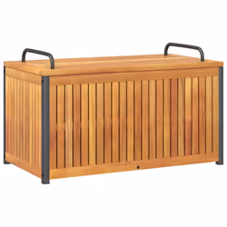 vidaXL Outdoor Cushion Box Garden Storage Box Tool Solid Wood Acacia and Steel - 85 x 45 x 45/53 cm
