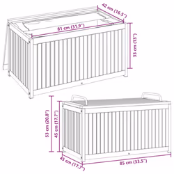 vidaXL Outdoor Cushion Box Garden Storage Box Tool Solid Wood Acacia and Steel - 85 x 45 x 45/53 cm