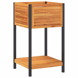 vidaXL Garden Planter with Shelf Outdoor Flower Pot Solid Wood Acacia & Steel - 45 x 45 x 80 cm