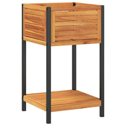 vidaXL Garden Planter with Shelf Outdoor Flower Pot Solid Wood Acacia & Steel - 45 x 45 x 80 cm