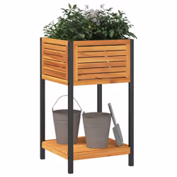 vidaXL Garden Planter with Shelf Outdoor Flower Pot Solid Wood Acacia & Steel - 45 x 45 x 80 cm