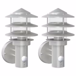 vidaXL Outdoor Wall Light with Sensor Porch Wall Lamp Silver Stainless Steel - silver, 2 pcs/ with sensor