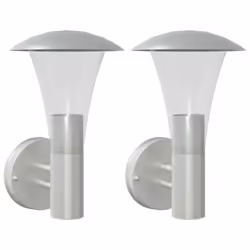 vidaXL Outdoor Wall Lights with Sensors Wall Lamp 2 pcs Silver Stainless Steel - silver, 2 pcs/without sensor