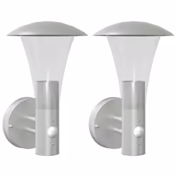 vidaXL Outdoor Wall Lights with Sensors Wall Lamp 2 pcs Silver Stainless Steel - silver, 2 pcs/with sensor