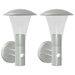 vidaXL Outdoor Wall Lights with Sensors Wall Lamp 2 pcs Silver Stainless Steel - silver, 2 pcs/with sensor