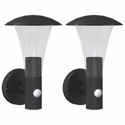 vidaXL Outdoor Wall Lights with Sensors Wall Lamp 2 pcs Silver Stainless Steel - black, 2 pcs/with sensor