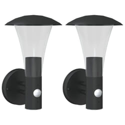 vidaXL Outdoor Wall Lights with Sensors Wall Lamp 2 pcs Silver Stainless Steel - black, 2 pcs/with sensor