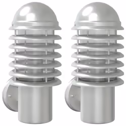 vidaXL Outdoor Wall Lights with Sensors Wall Lamp 2 pcs Silver Stainless Steel - silver, 2 pcs/without sensor