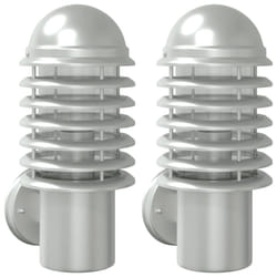vidaXL Outdoor Wall Lights with Sensors Wall Lamp 2 pcs Silver Stainless Steel - silver, 2 pcs/without sensor